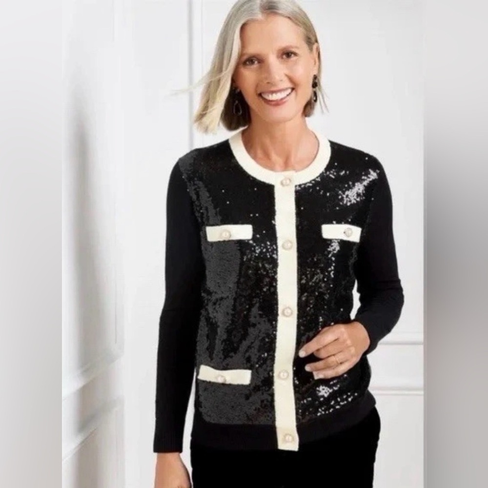 BCBG Black and White Sequin Cardigan size S new with tag - Picture 3 of 12